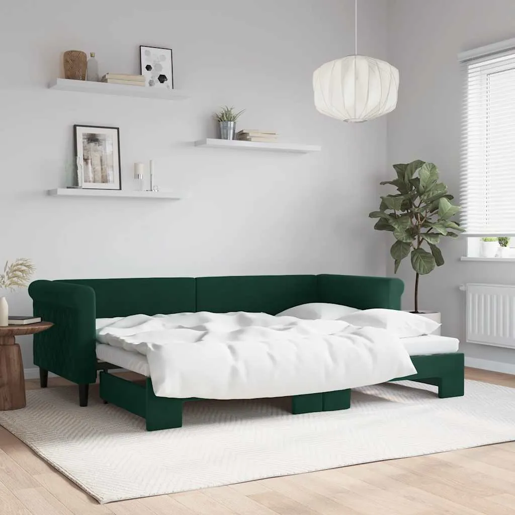 vidaXL Dnevni krevet na razvlačenje tamnozeleni 80 x 200 cm baršunasti - Venlo