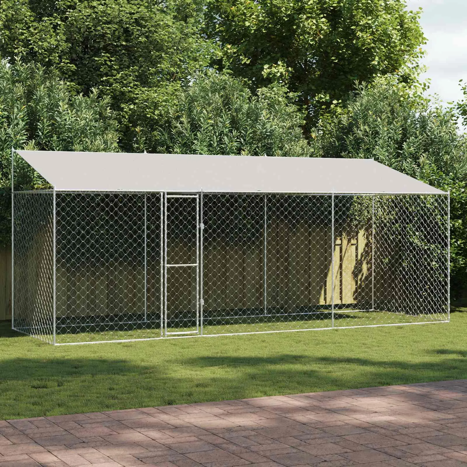 vidaXL Kavez za psa s krovom Srebrna 600 x 200 x 256 cm Čelik i PE - Venlo