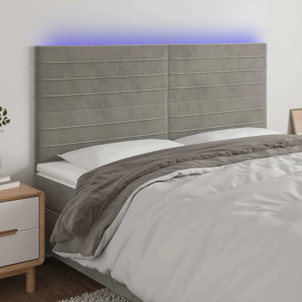 vidaXL LED uzglavlje svjetlosivo 160x5x118/128 cm baršunasto - Venlo