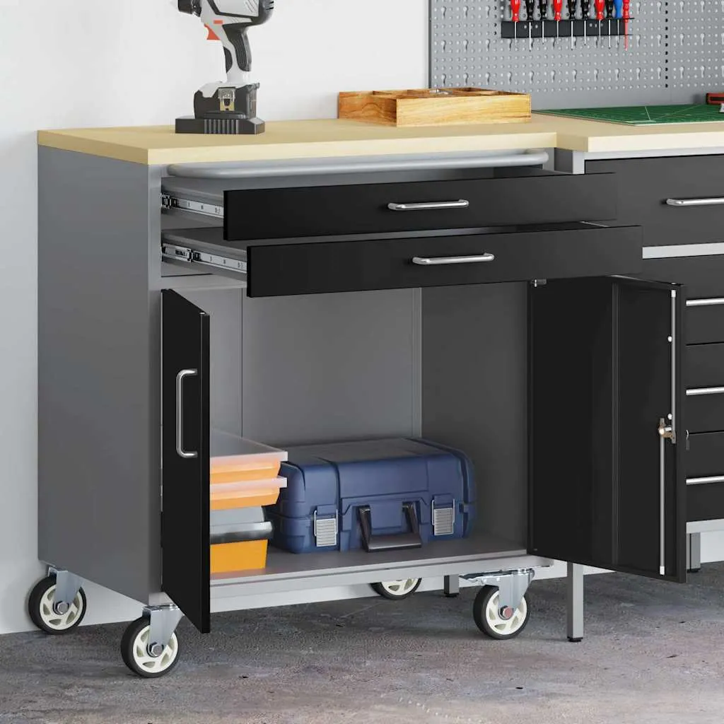 vidaxl kolica sa radnom površinom crna i siva 75 x 45 x 85 cm - slika 1