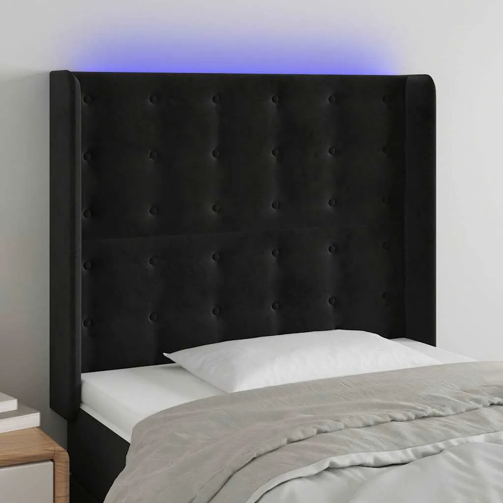 vidaXL LED uzglavlje crno 93x16x118/128 cm baršunasto - Venlo