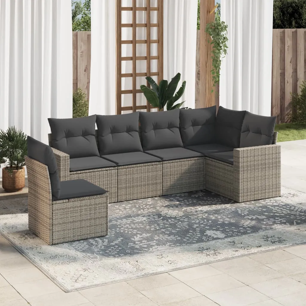 vidaXL 6-dijelni set vrtnih sofa od poliratana s jastucima sivi - Venlo