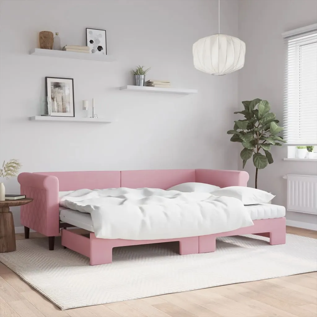 vidaXL Dnevni krevet na razvlačenje ružičasti 80 x 200 cm baršunasti - Venlo