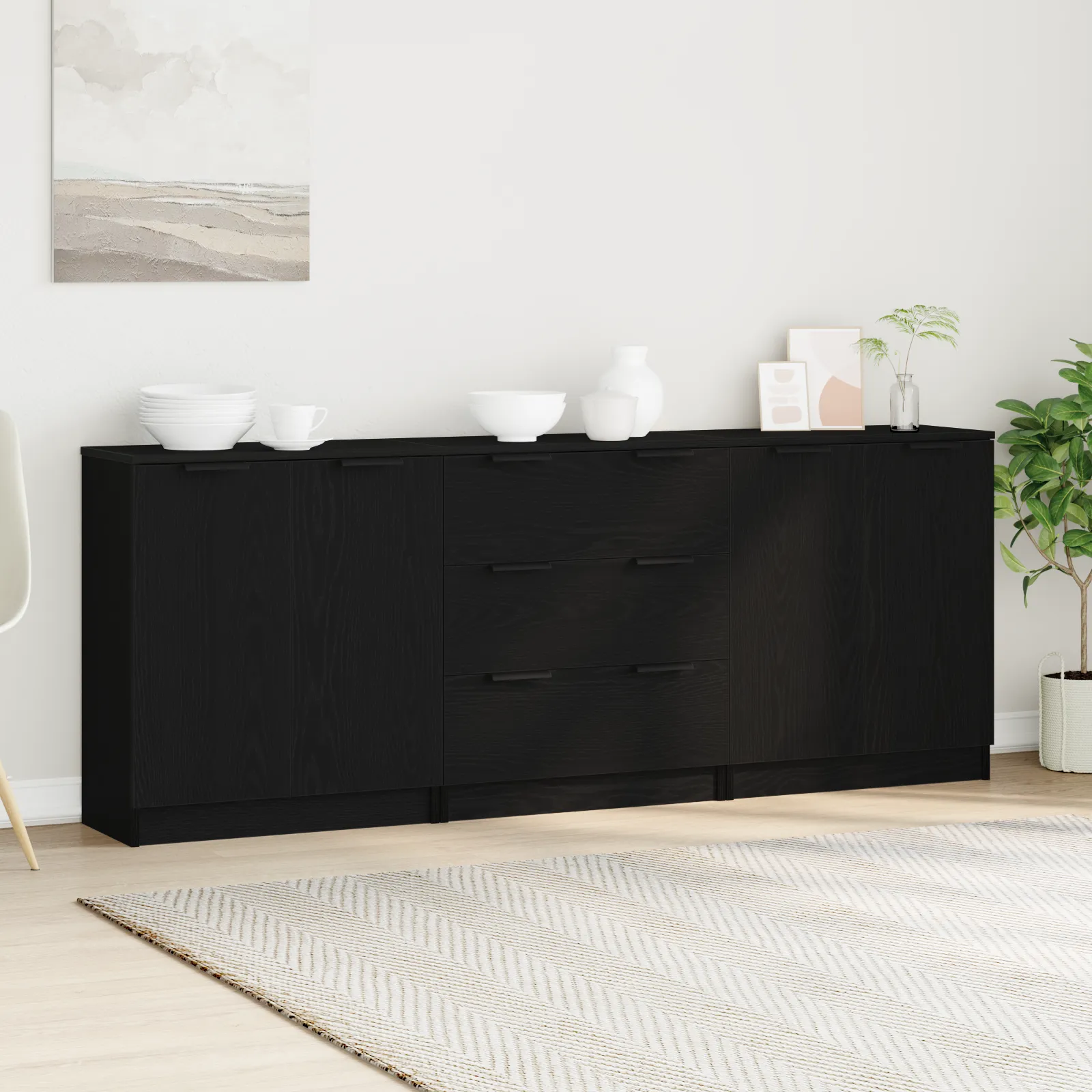 vidaXL Kreveta 3 kom. Crni hrast 180 x 30 x 70 cm Konstruirano drvo - Venlo