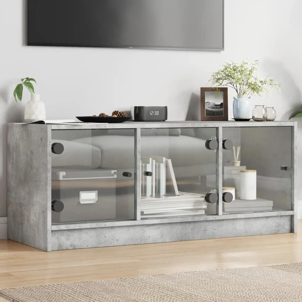 vidaXL TV ormarić sa staklenim vratima boja betona 102x37x42 cm - Venlo