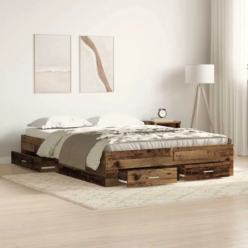 vidaXL Krevetna konstrukcija Staro drvo 140 x 190 cm Konstruirano drvo - Venlo