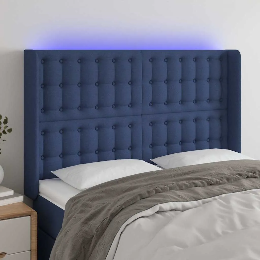 vidaXL LED uzglavlje plavo 147 x 16 x 118/128 cm od tkanine - Venlo