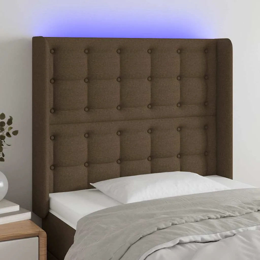 vidaXL LED uzglavlje tamnosmeđe 93x16x118/128 cm od tkanine - Venlo