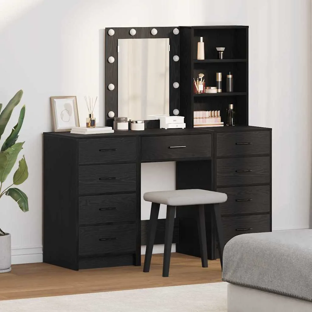 vidaXL Toaletni stol 3 kom. Crna 40 x 41 x 135 cm Konstruirano drvo - Venlo