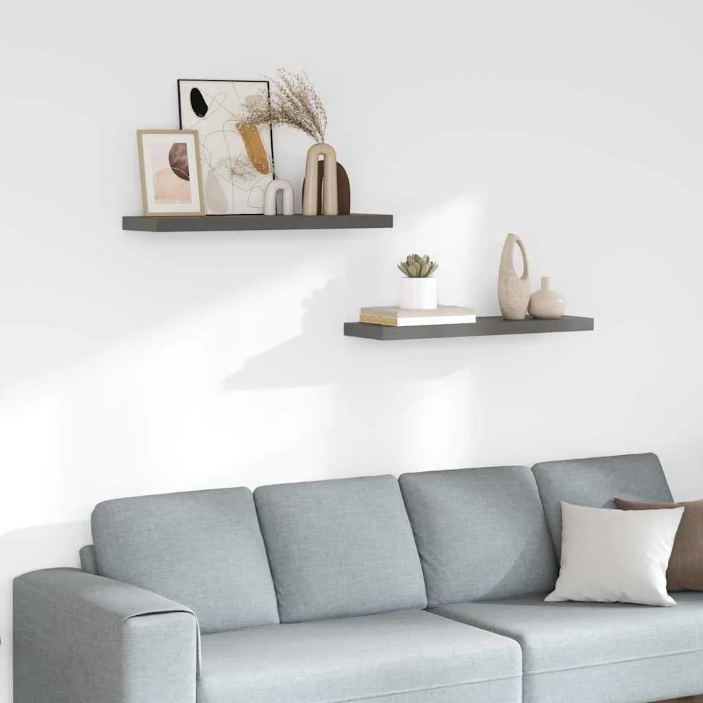 vidaXL Plutajuće zidne police 2 kom sjajne sive 80 x 23,5 x 3,8 cm MDF - Venlo