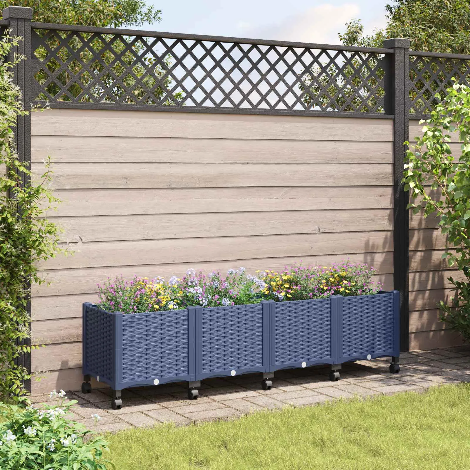 vidaXL Vrtni saksija s kotačima Plavo Sivo 160 x 40 x 48 cm PP - Venlo