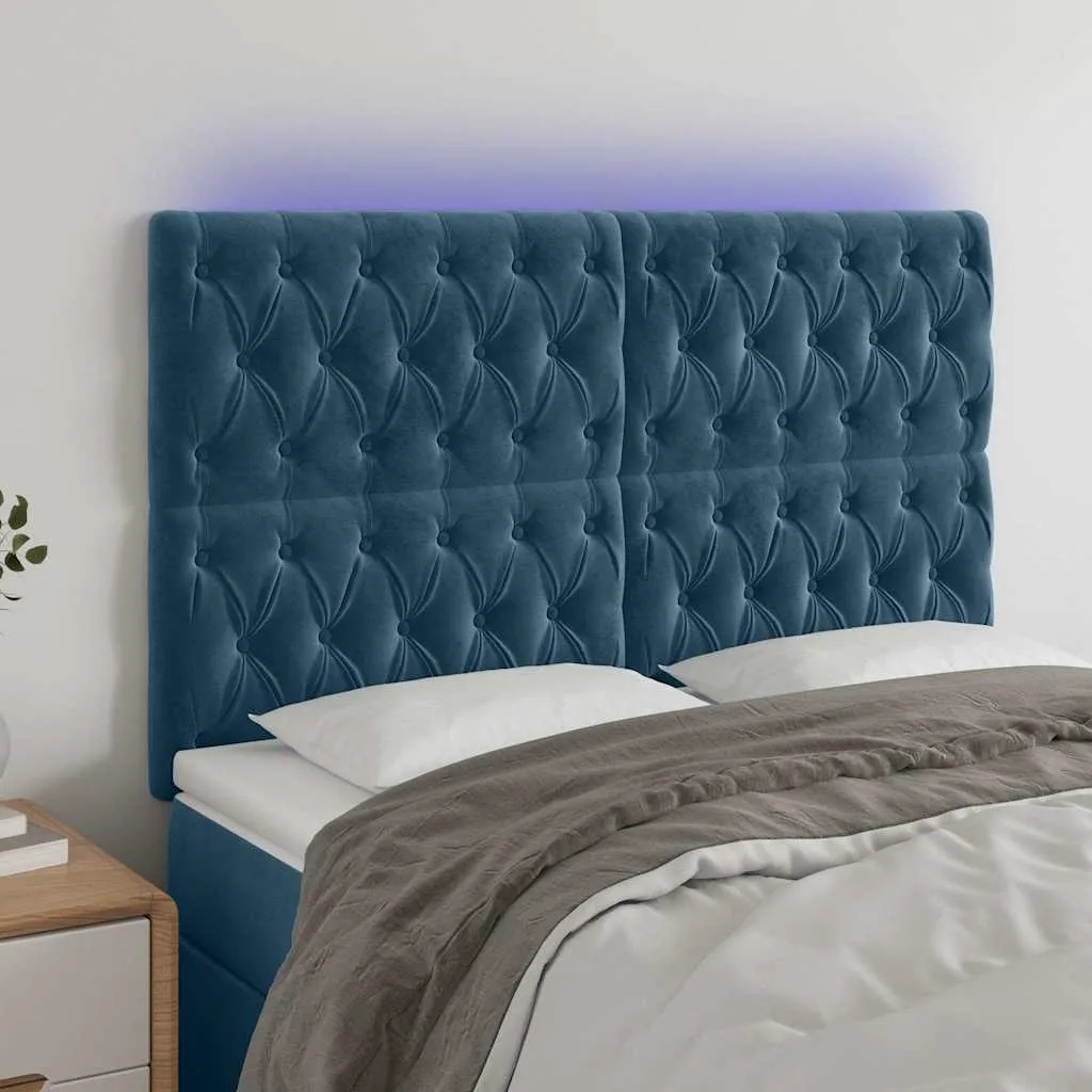 vidaXL LED uzglavlje tamnoplavo 144x7x118/128 cm baršunasto - Venlo