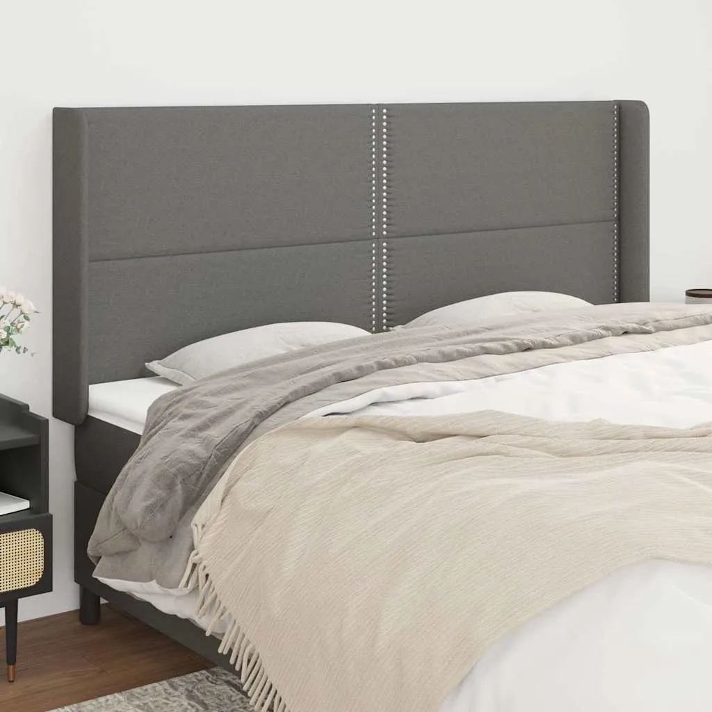 vidaXL Uzglavlje s ušima tamnosivo 203x16x118/128 cm od tkanine - Venlo