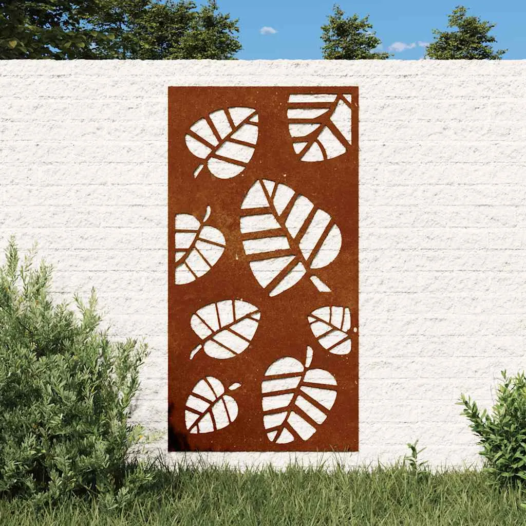 vidaxl vrtni zidni ukras 105 x 55 cm od čelika cor-ten s uzorkom lišća - slika 1
