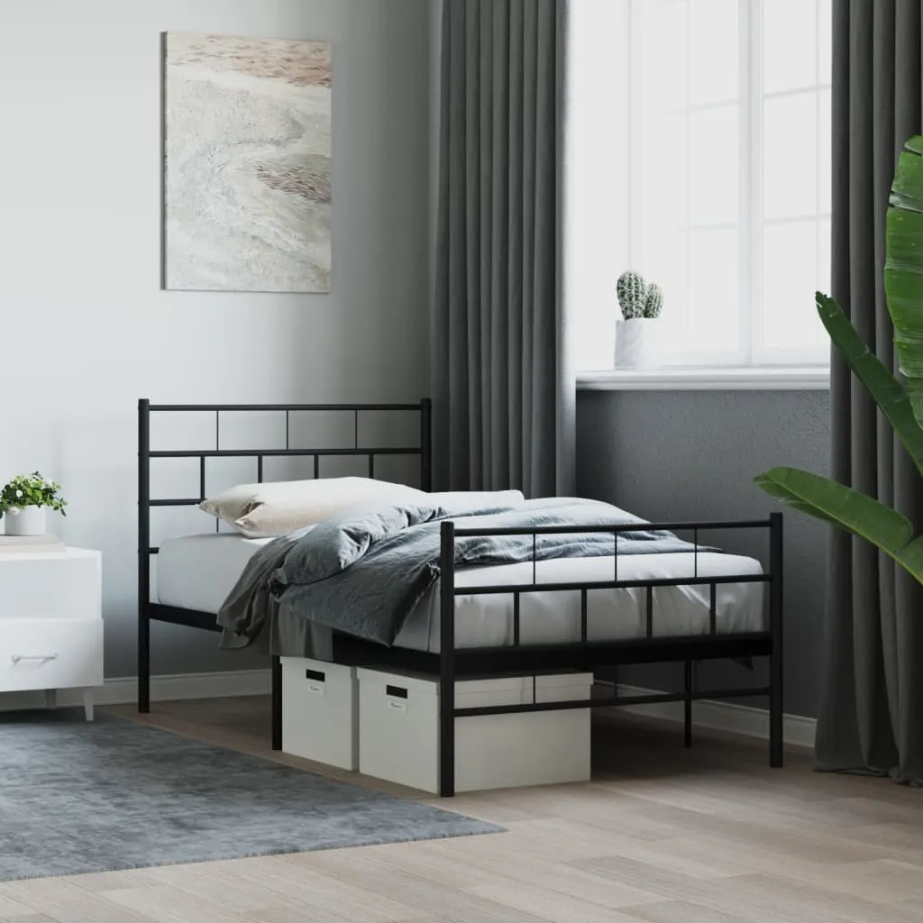 vidaXL Metalni okvir kreveta uzglavlje i podnožje crni 90 x 200 cm - Venlo