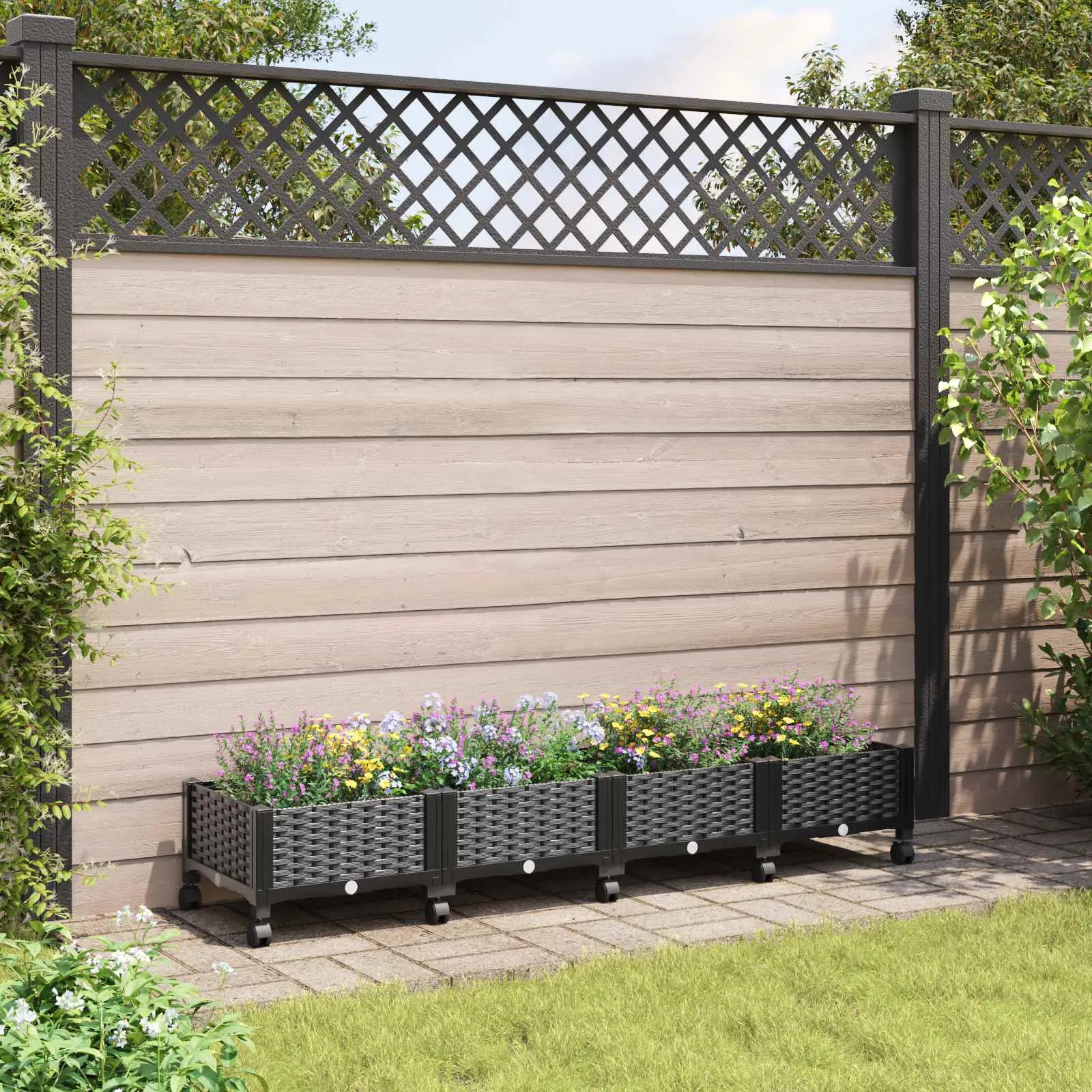 vidaXL Vrtni saksija s kotačima Crna 160 x 40 x 29 cm PP - Venlo