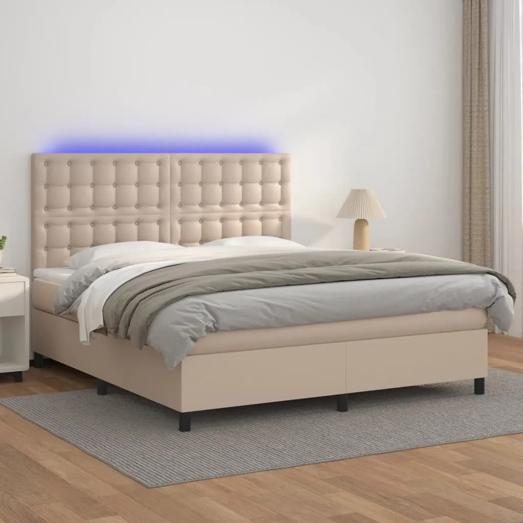 vidaXL Krevet box spring madrac LED cappuccino 180x200cm umjetna koža - Venlo