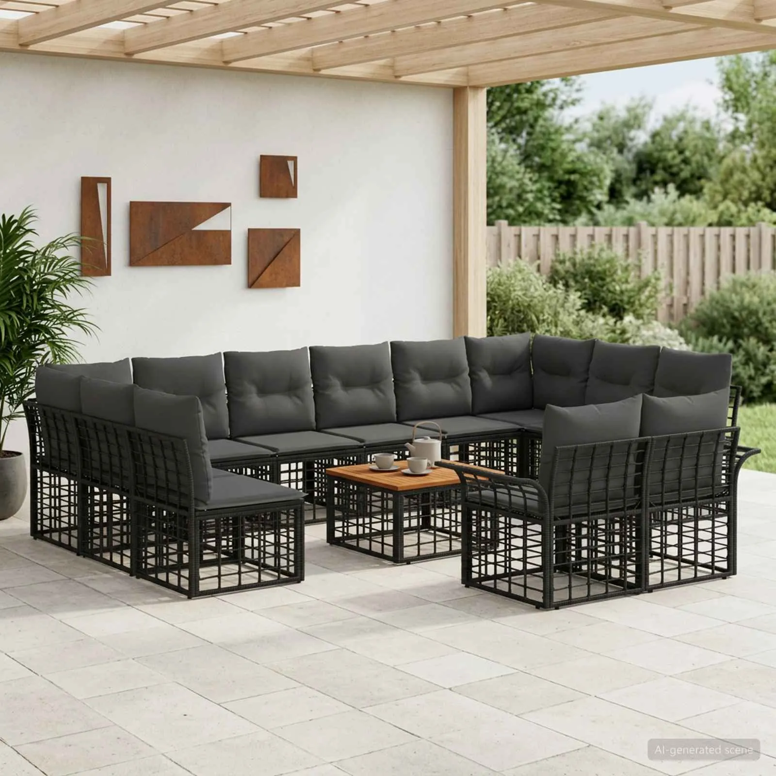 vidaXL Set vanjskih sofa 13 kom. Crna i tamno siva Poliester - Venlo