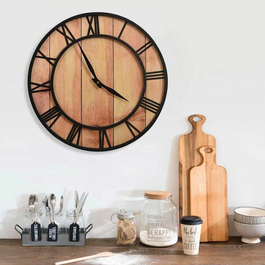 vidaxl zidni sat 39 cm smeđe-crni mdf i željezo - slika 1