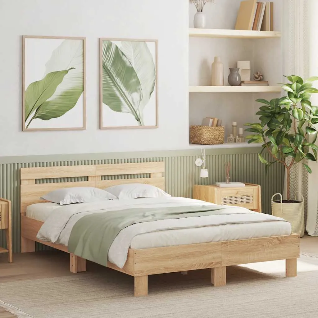 vidaXL Okvir za krevet s uzglavljem i LED boja hrasta 120x200 cm - Venlo