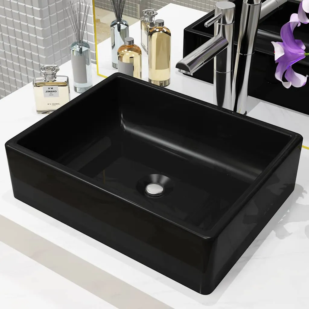 vidaXL Keramički kvadratni umivaonik 41 x 30 x 12 cm crni - Venlo