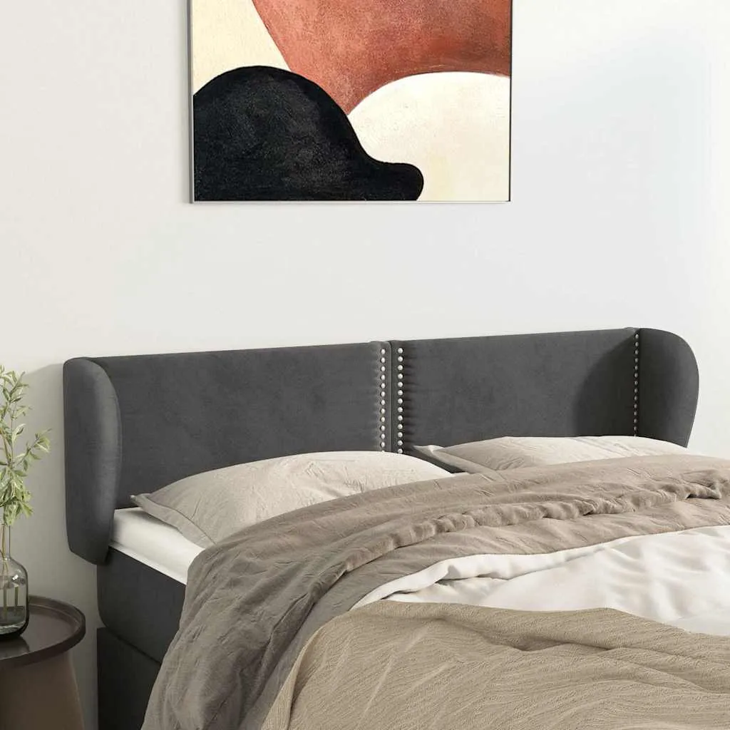vidaXL Uzglavlje s ušima tamnosivo 147x23x78/88 cm baršunasto - Venlo