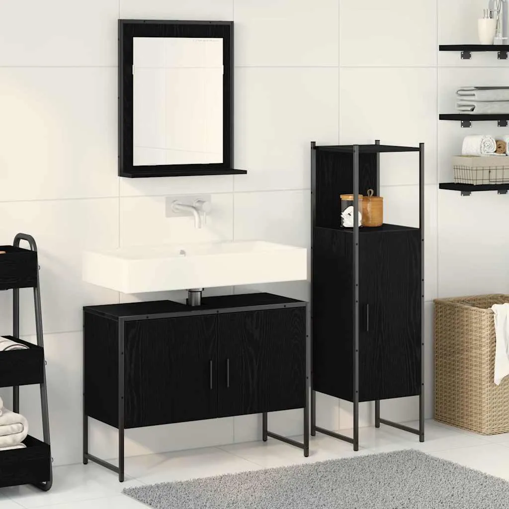 vidaXL Set namještaja za kupaonicu 3 kom. Crna 33 x 33 x 113.5 cm - Venlo