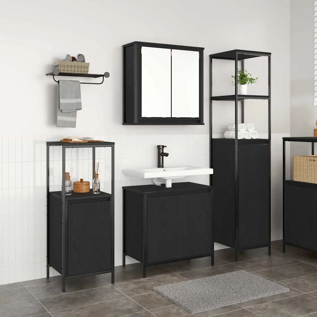vidaXL Set namještaja za kupaonicu 3 kom. Crni hrast 36 x 35 x 165 cm - Venlo