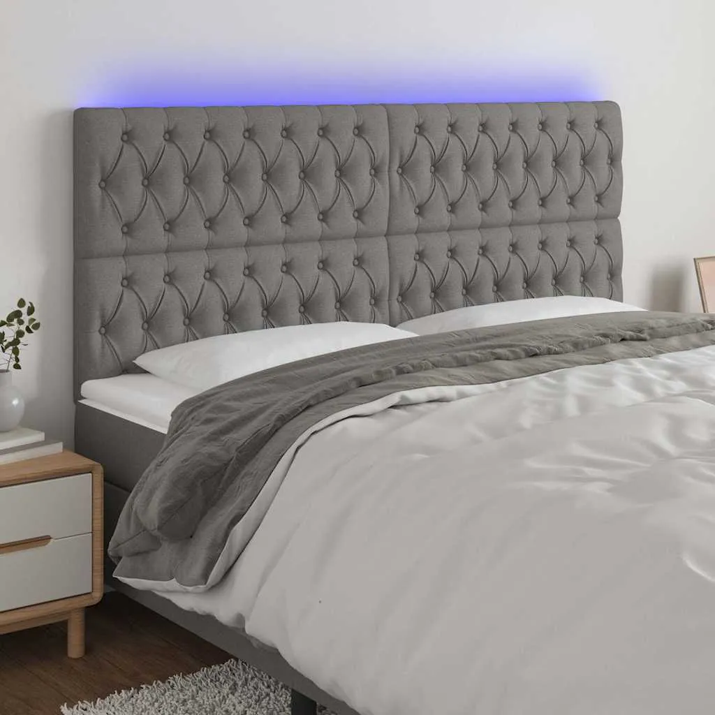 vidaXL LED uzglavlje tamnosivo 180x7x118/128 cm od tkanine - Venlo
