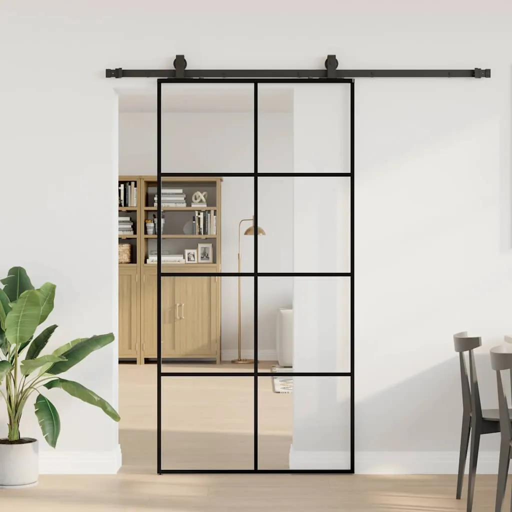 vidaxl klizna vrata s okovima crna 102,5x205 cm esg staklo - slika 1