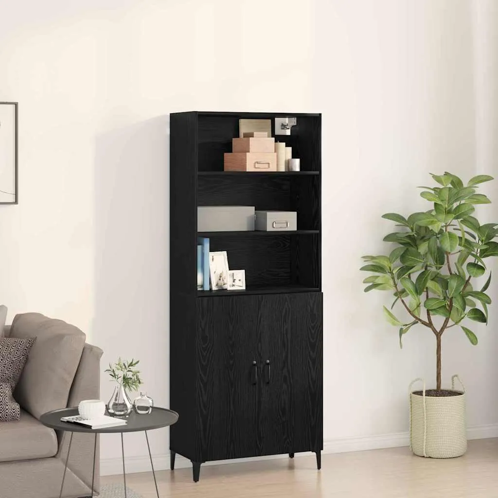 vidaXL Highboard Crni hrast 69,5 x 32,5 x 180 cm Konstruirano drvo - Venlo