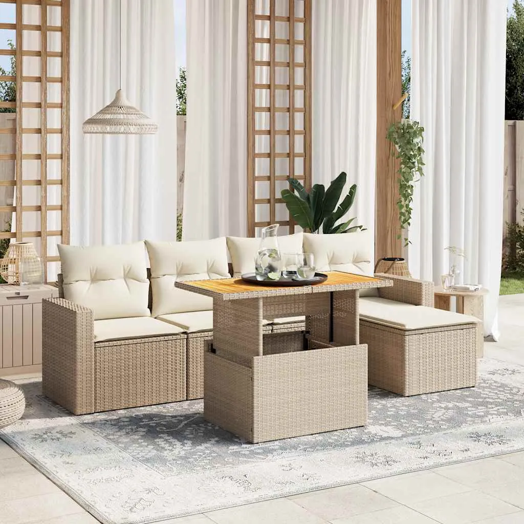 vidaxl 6-dijelni set vrtnih sofa s jastucima bež od poliratana - slika 1