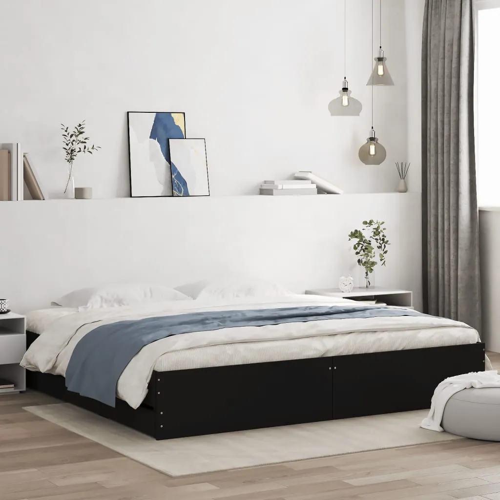vidaXL Okvir za krevet s ladicama crni 180x200 cm konstruirano drvo - Venlo