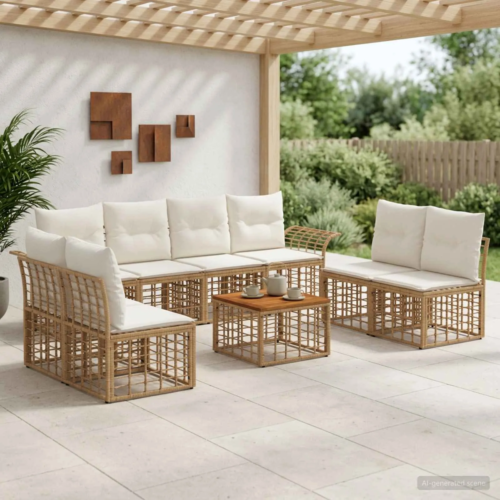 vidaXL Set vanjskih sofa 9 kom. Prirodna i krema bijela Poliester - Venlo