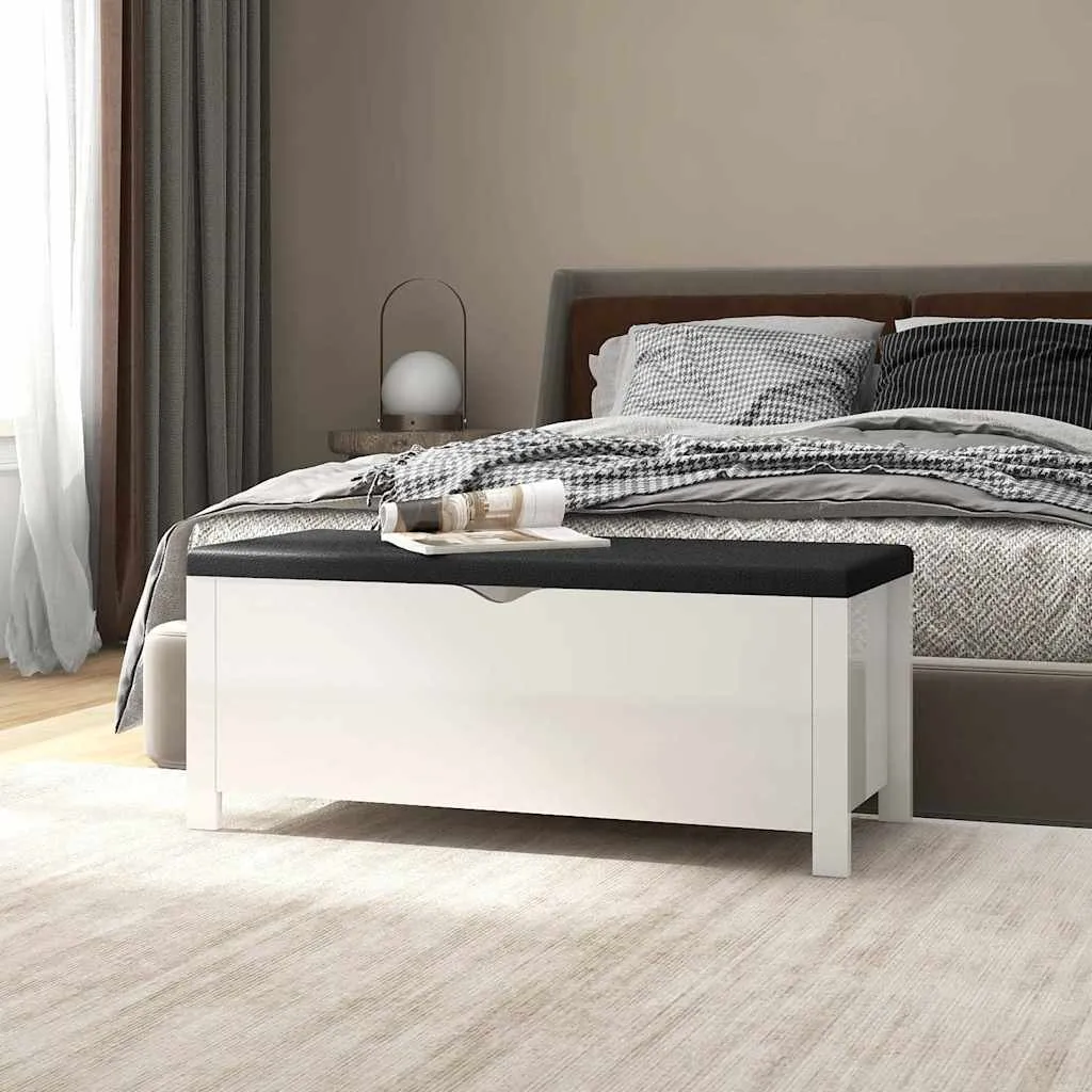 vidaXL Kutija za pohranu s jastukom sjajna bijela 105x40x45 cm drvena - Venlo