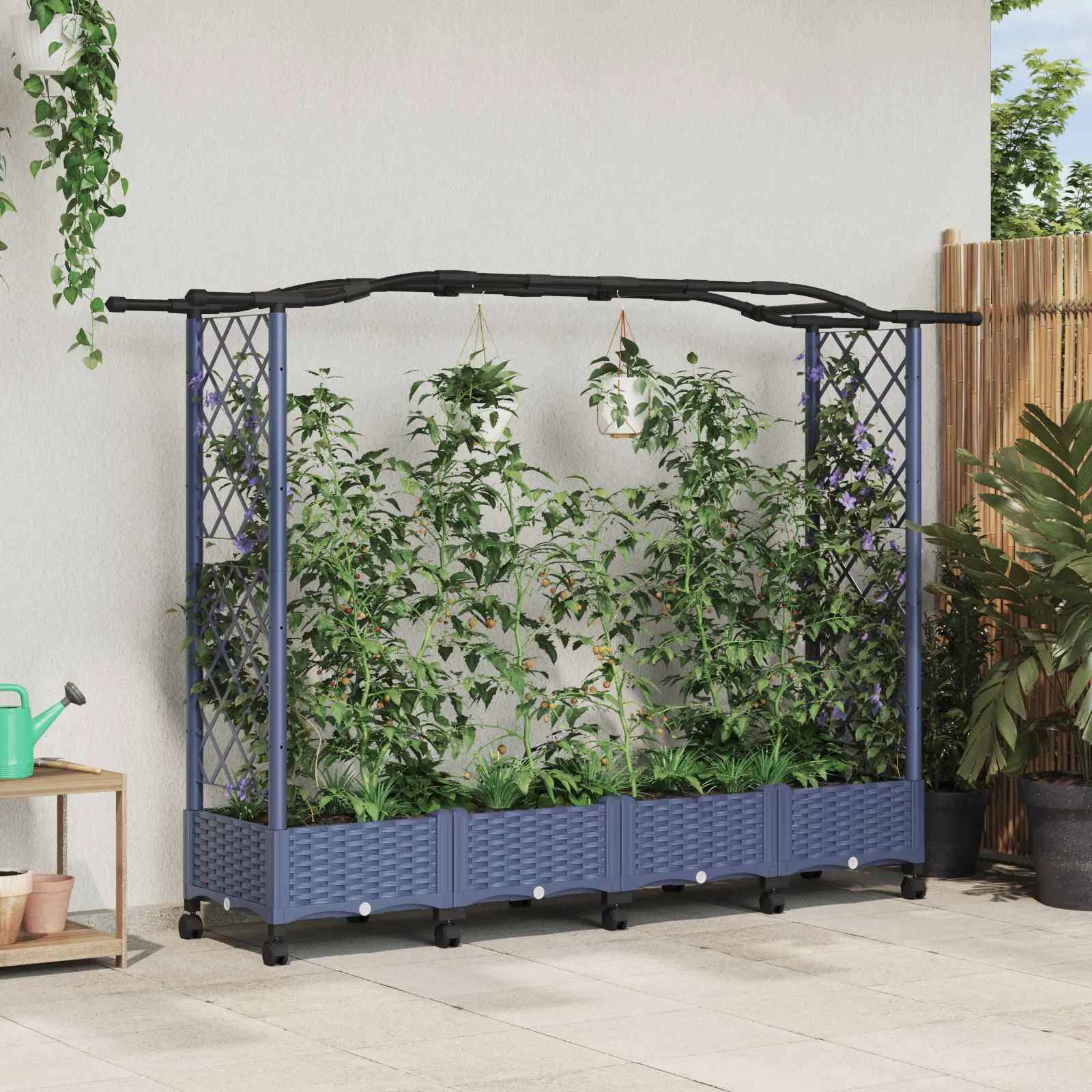 vidaXL Povišeni krevet s mrežom i krovom Siva 207 x 40 x 129 cm PP - Venlo