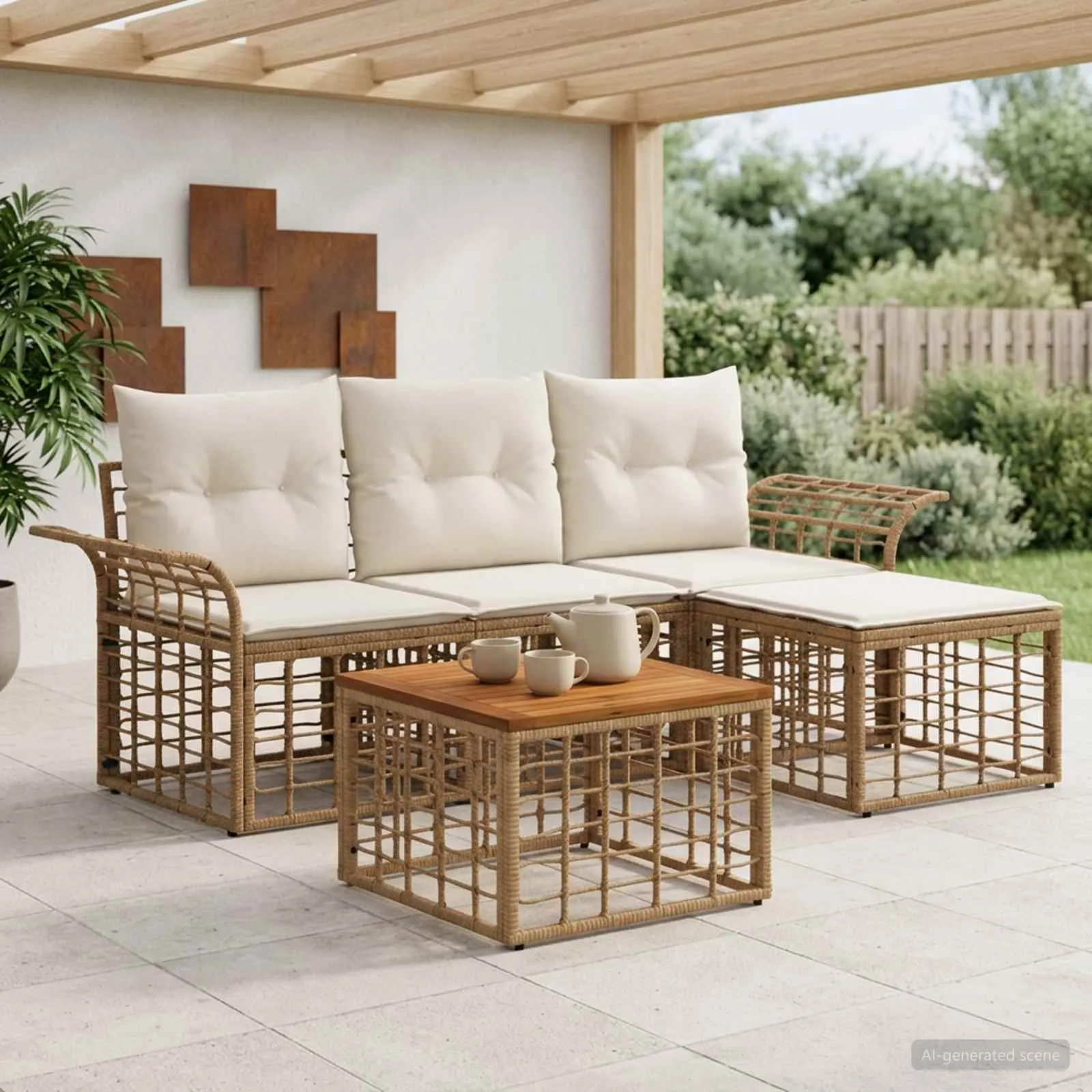 vidaXL Set vanjskih sofa 5 kom. Prirodna i krema bijela Poliester - Venlo