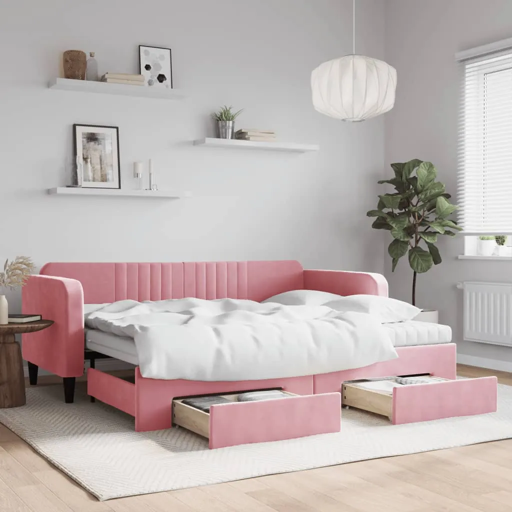 vidaXL Dnevni krevet na razvlačenje ružičasti 90 x 200 cm baršunasti - Venlo