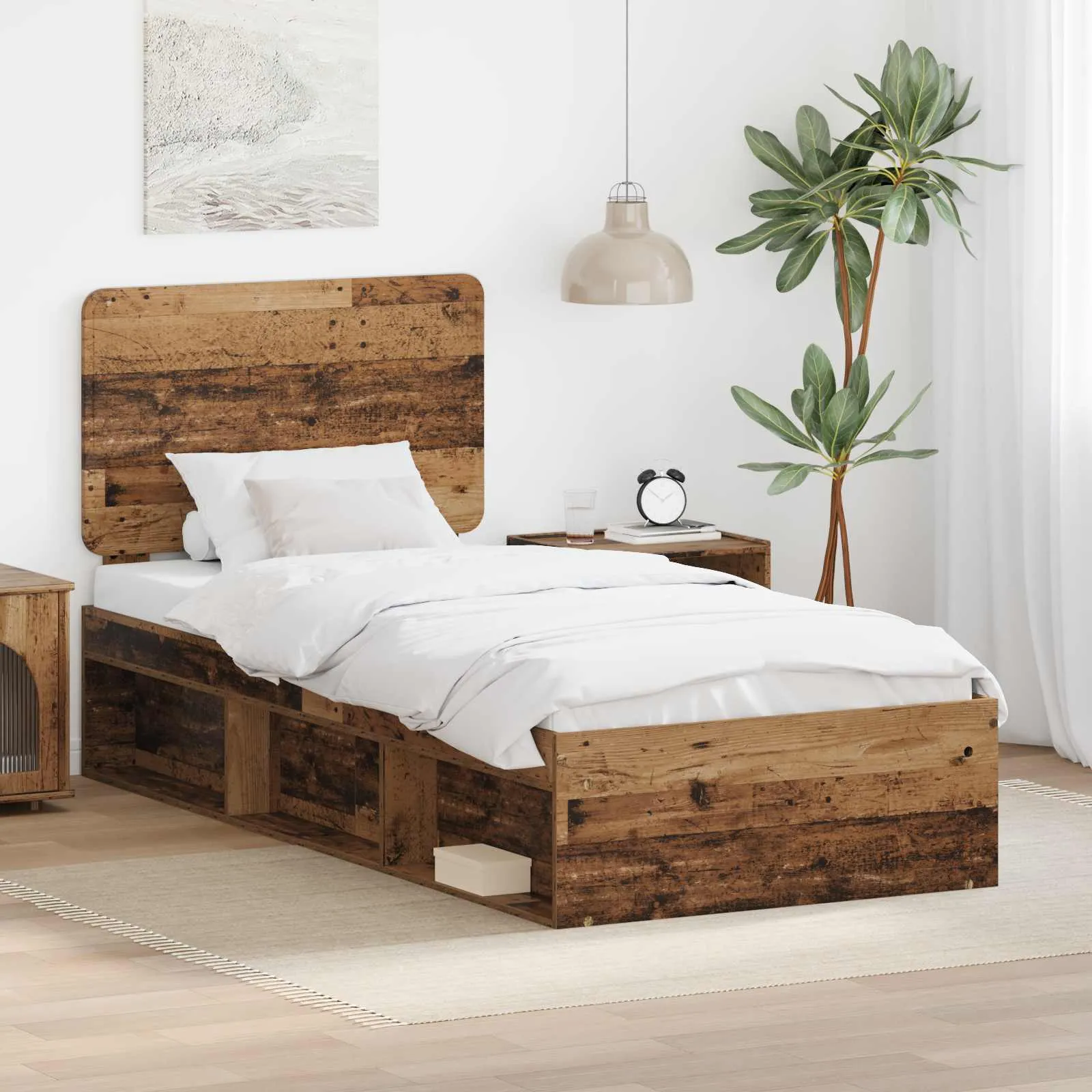 vidaXL Krevetna konstrukcija Staro drvo 75 x 190 cm Čvrsto borovo drvo - Venlo