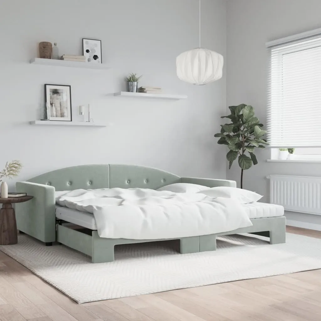 vidaXL Dnevni krevet na razvlačenje svjetlosivi 100x200 cm baršunasti - Venlo