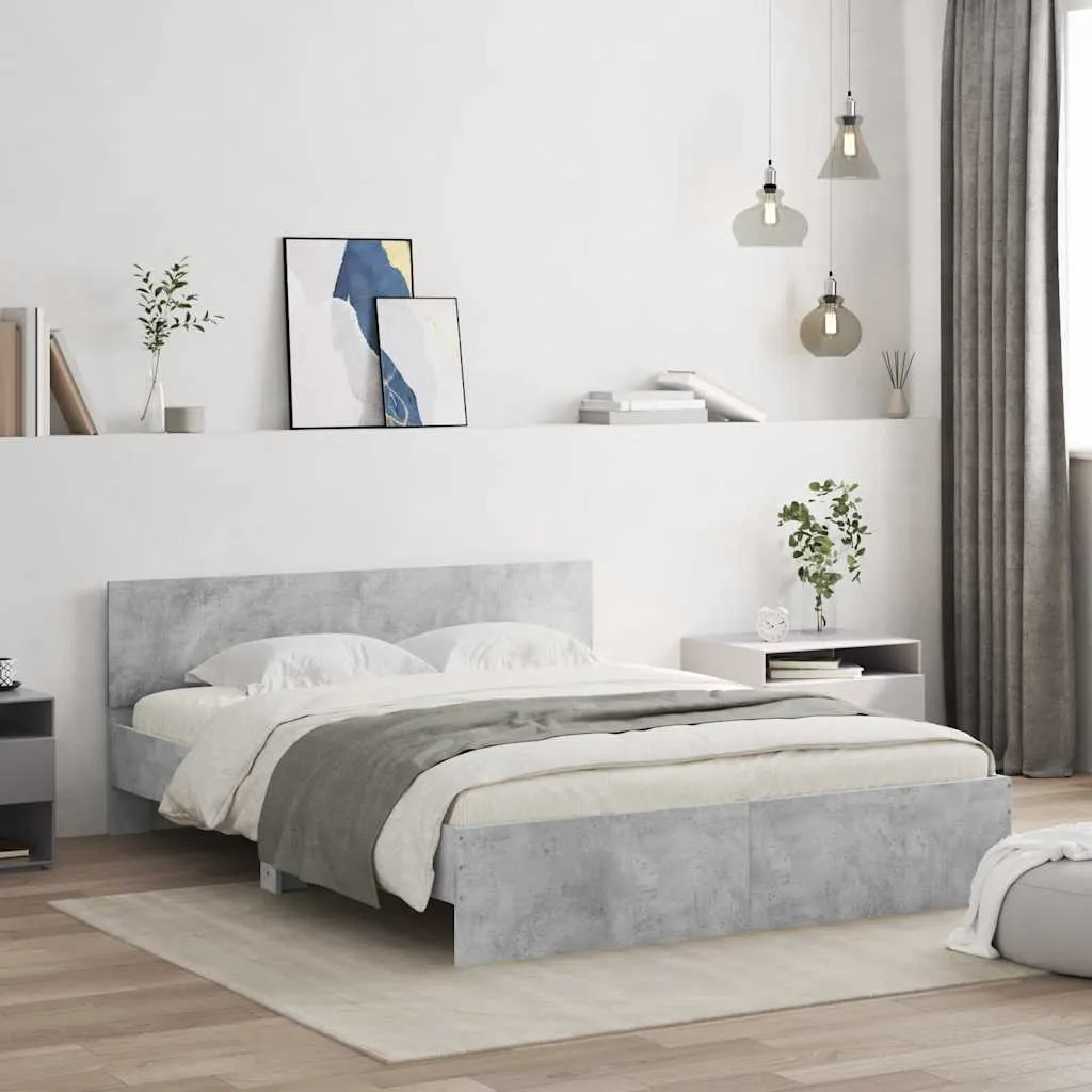 vidaXL Okvir kreveta s uzglavljem boja betona 140x200 cm - Venlo