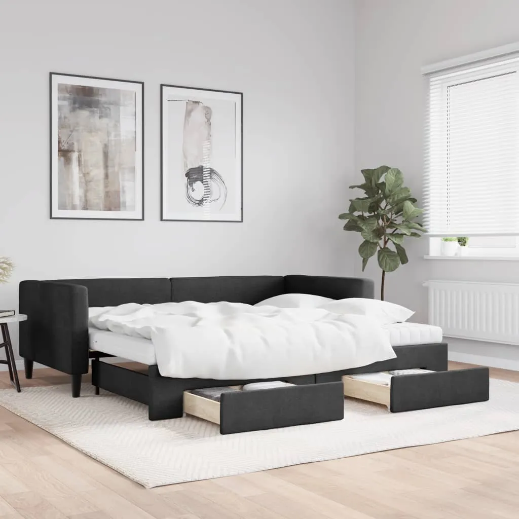 vidaXL Dnevni krevet na razvlačenje s ladicama crni 90x190 cm tkanina - Venlo