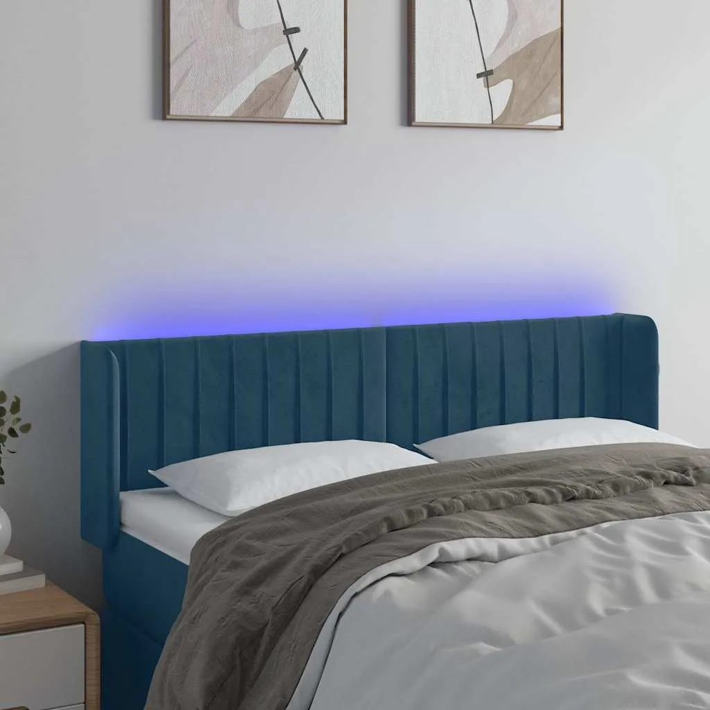 vidaXL LED uzglavlje tamnoplavo 147x16x78/88 cm baršunasto - Venlo