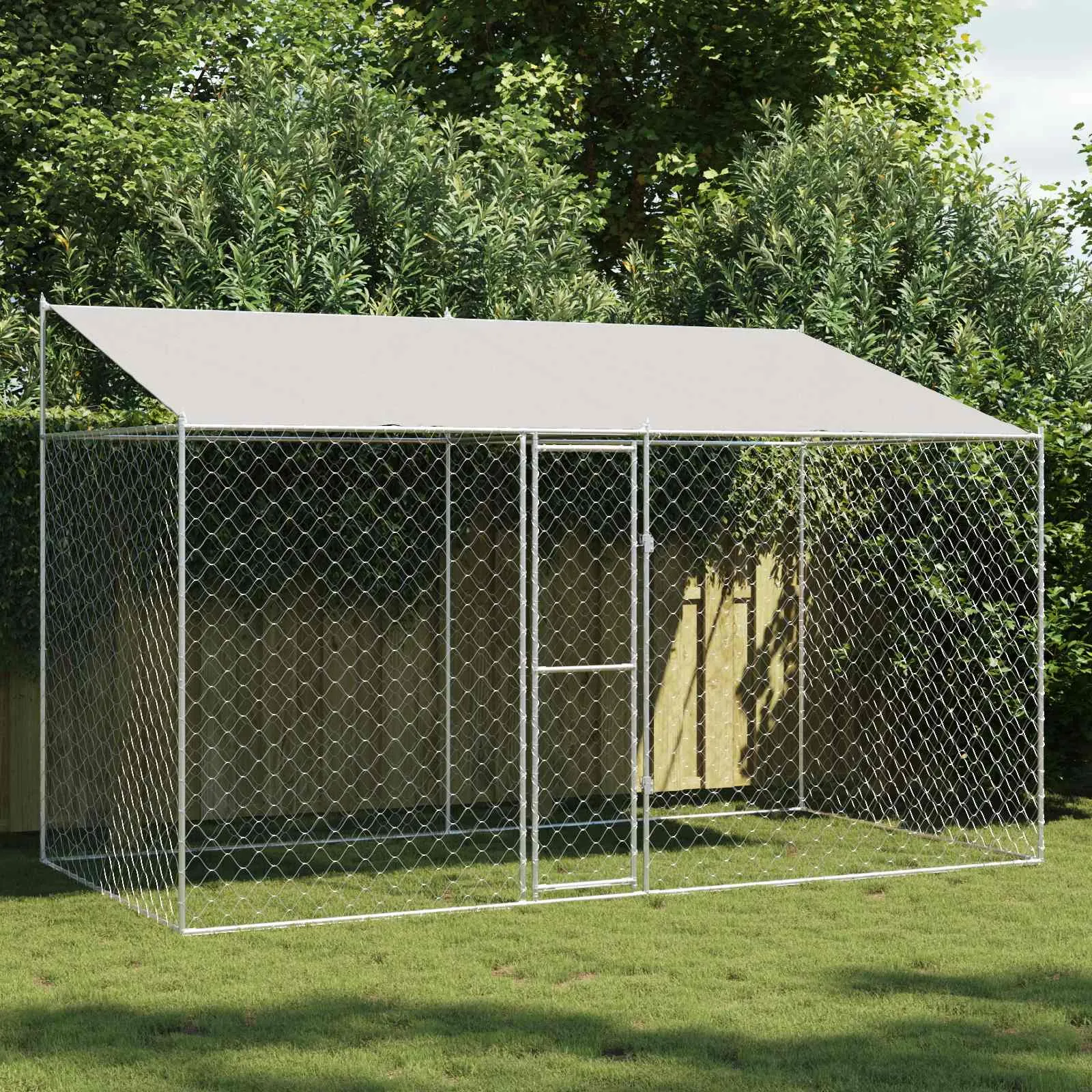 vidaXL Kavez za psa s krovom Srebrna 400 x 200 x 256 cm Čelik i PE - Venlo