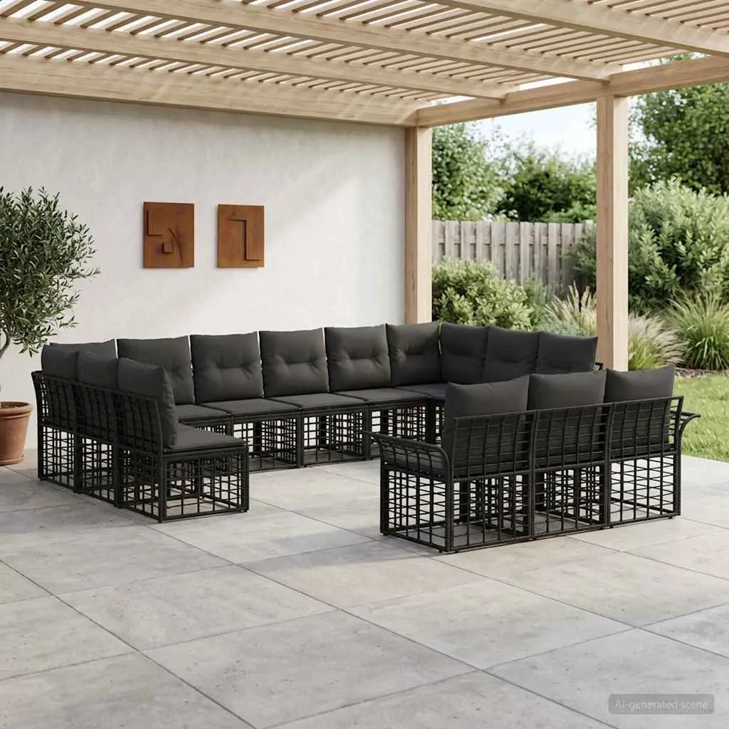 vidaXL Set vanjskih sofa 13 kom. Crna i tamno siva Poliester - Venlo