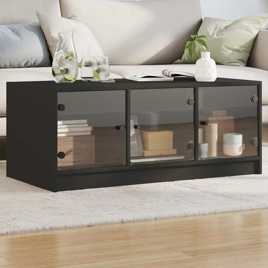 vidaXL Stolić za kavu sa staklenim vratima crni 102 x 50 x 42 cm - Venlo