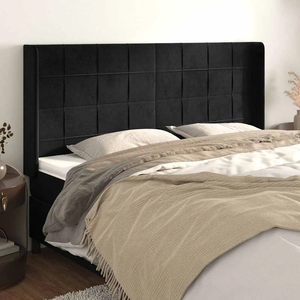vidaXL Uzglavlje s ušima crno 163x16x118/128 cm baršunasto - Venlo