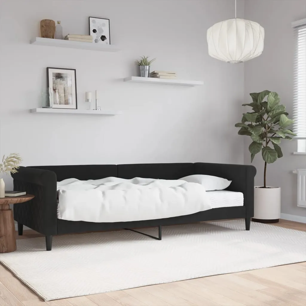 vidaXL Dnevni krevet s madracem crni 90 x 200 cm baršunasti - Venlo