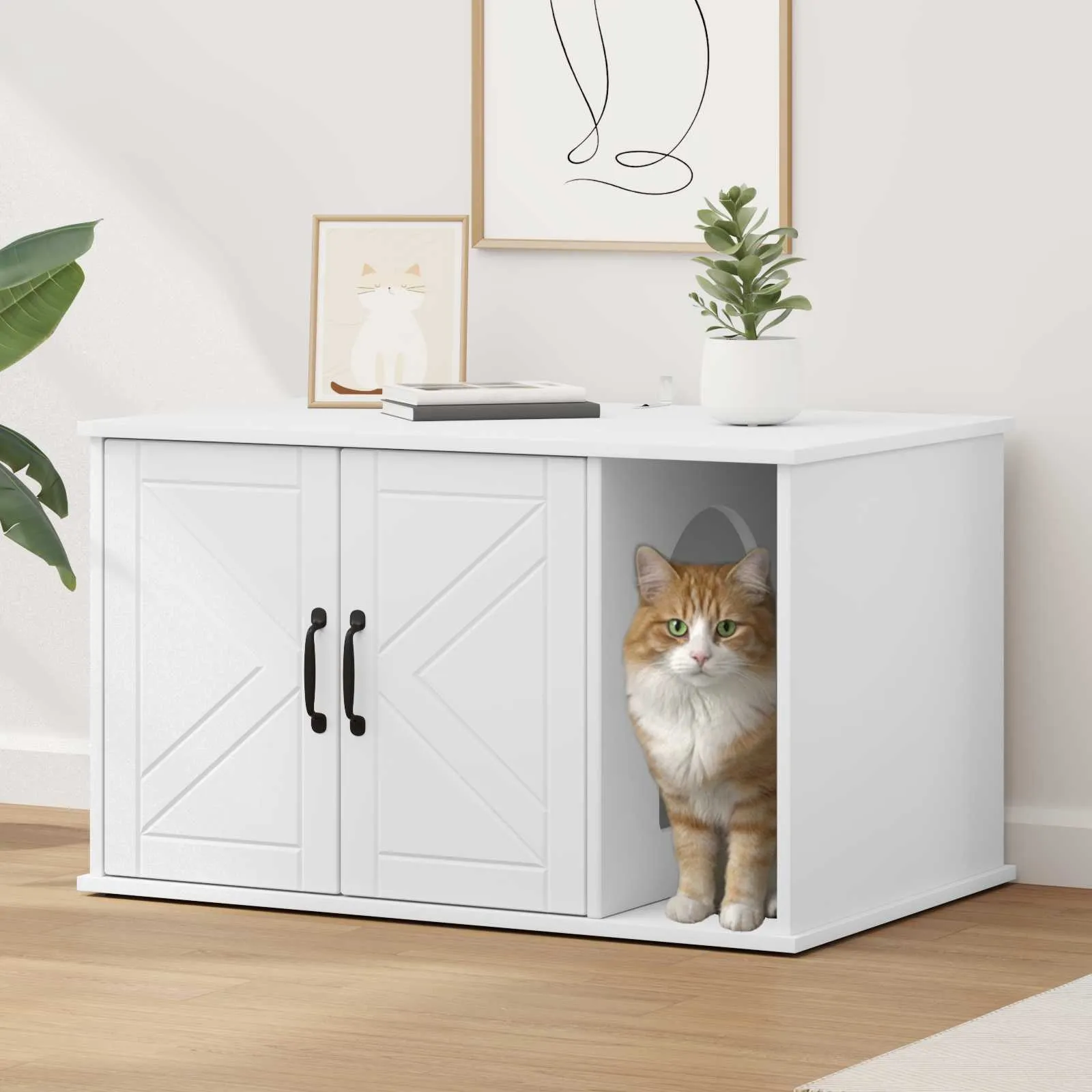 vidaxl mačja kuća bijela 85 x 55 x 50,5 cm konstruirano drvo - slika 1