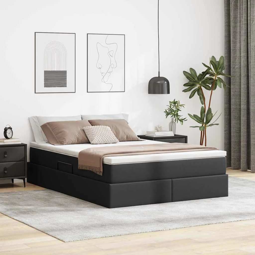 vidaXL Krevet s madracem i skladištem Crna 140 x 190 cm Lažna koža - Venlo